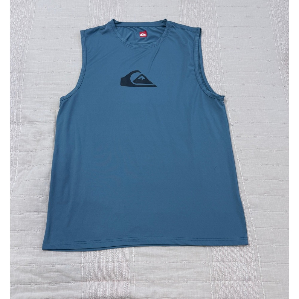 Quiksilver Rash Guard Sleeveless Tank Mens M Blue UPF 50+ Sun Shirt Logo